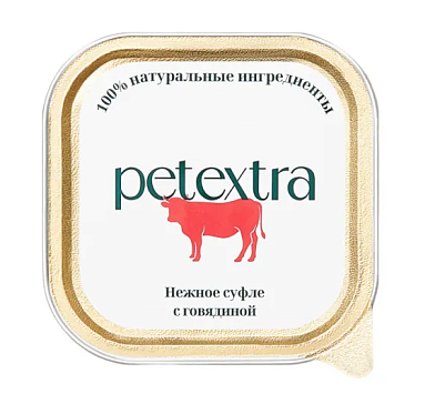 PETEXTRA влажный корм для взрослых кошек, нежное суфле с говядиной (ламистер)