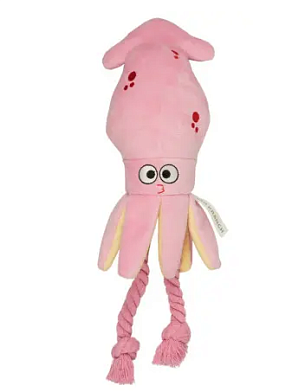 Mr.Kranch игрушка для собак Кальмар плюшевая с канатиками и пищалкой, розовая