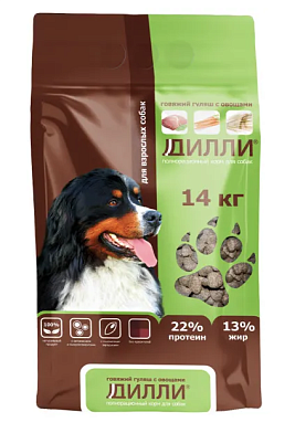Дилли сухой корм для взрослых собак всех пород говяжий гуляш с овощами
