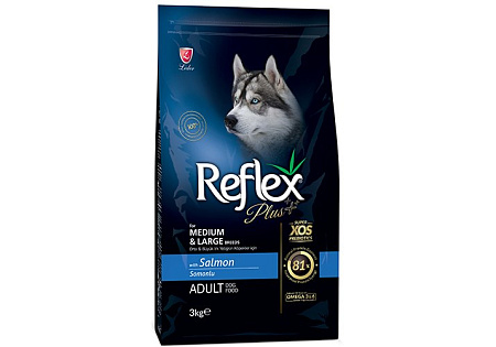 Купить reflex plus сухой корм для взрослых собак средних и крупных пород с лососем