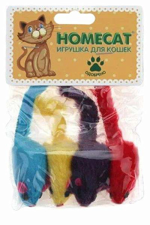 Купить homecat игрушка для кошек мышки плюшевые цветные гремящие