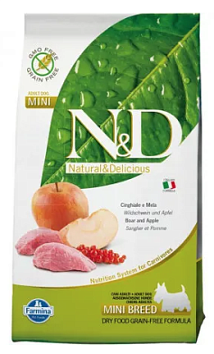 Farmina N&D Prime Dog Boar & Apple Adult Mini сухой беззерновой корм для взрослых собак мелких пород с мясом кабана и яблоком