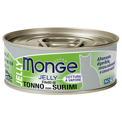 Monge jelly консервы для взрослых кошек с желтоперым тунцом и сурими