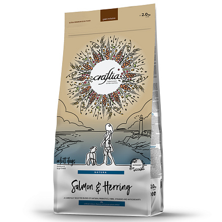 Купить craftia natura сухой корм для взрослых собак средних и крупных пород с лососем и сельдью