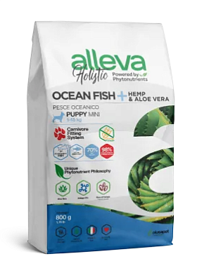 Alleva Holistic Puppy/Junior Ocean Fish Mini сухой корм для щенков мелких и миниатюрных пород с океанической рыбой, коноплей и алое вера