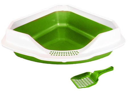 Купить homecat туалет для кошек угловой с бортиком и совком зеленый перламутр