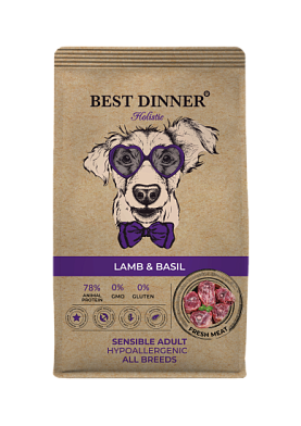 Best Dinner Holistic Adult Sensible Hypoallergenic сухой корм для взрослых собак средних и крупных пород с ягненком и базиликом