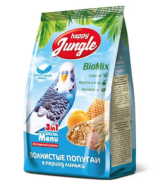Happy Jungle сухой корм для волнистых попугаев при линьке