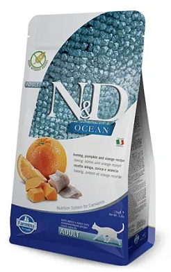 Farmina N&D Ocean Cat Herring Pumpkin & Orange Adult сухой беззерновой корм для взрослых кошек с сельдью, тыквой и апельсином