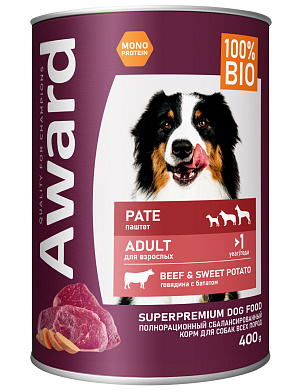 Award консервы для взрослых собак паштет из говядины с бататом