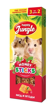 Купить happy jungle лакомство для мелких грызунов, палочки, мед и ягоды