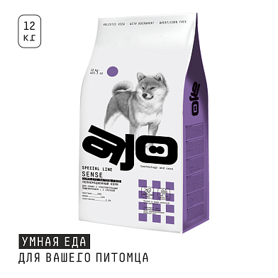 AJO Sense сухой корм для взрослых собак всех пород с чувствительным пищеварением с индейкой, ягненком и гречкой