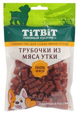 TiTBiT лакомство для собак мини пород трубочки из мяса утки