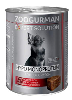 ЗООГУРМАН Expert Solution Hypo Monoprotein консервы для собак склонных к пищевым аллергиям с ягненком и рисом с монобелком