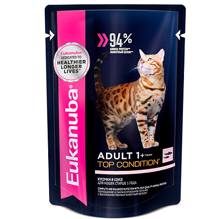 Купить eukanuba влажный корм для кошек с лососем в соусе (пауч)