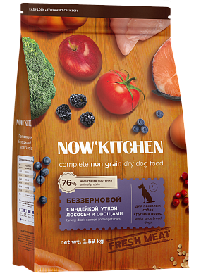 NOW’ Kitchen Fresh Grain-free Senior Беззерновой сухой корм для собак крупных пород старше 7 лет со свежей индейкой, уткой, лососем