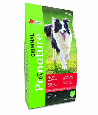 Pronature Original сухой корм для взрослых собак всех пород ягненок, горох, ячмень