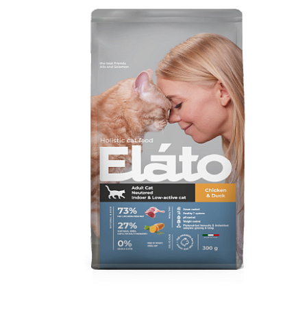 Купить elato сухой корм для кастрированных котов, стерилизованных и малоактивных кошек с уткой и курицей