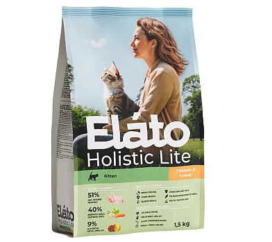 Elato Holistic Lite сухой корм для котят, беременных и кормящих кошек с курицей и индейкой