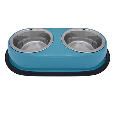 Tappi Лахар миска двойная металлическая нескользящая для собак и кошек, зеленая