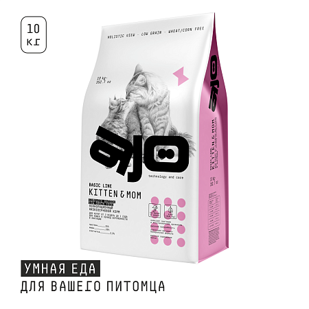Купить ajo basic line kitten & mom Сухой корм для котят, беременных и кормящих кошек с индейкой