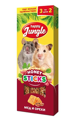 Happy Jungle лакомство для мелких грызунов, палочки, мед и орехи