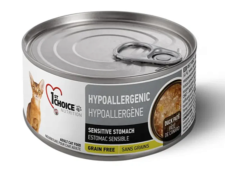 Купить 1st choice hypoallergenic влажный корм для взрослых кошек с аллергией с уткой, картофелем и тыквой (банка)