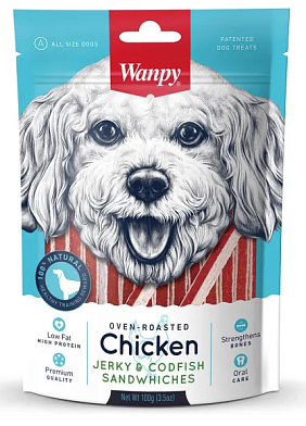 Wanpy Dog лакомство для собак курица с треской в форме сэндвича