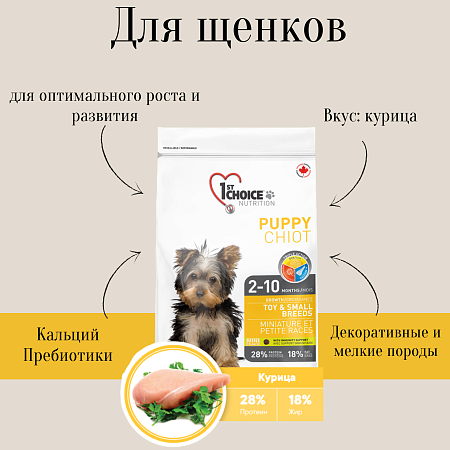 Купить 1st choice puppy toy & small breeds сухой корм для щенков декоративных и мелких пород с курицей