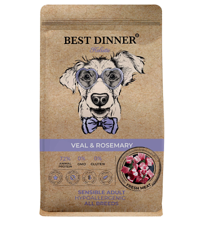 Купить best dinner holistic adult sensible hypoallergenic medium/maxi veal&rosemary сухой корм для взрослых собак средних и крупных пород с телятиной и розмарином