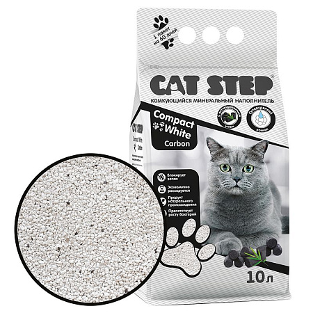 Купить cat step compact white carbon наполнитель для кошек комкующийся минеральный compact white carbon