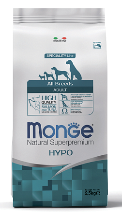 Купить monge dog speciality line hypo сухой гипоаллергенный корм для взрослых собак всех пород из лосося с тунцом