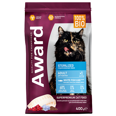 Award Sterilized сухой корм для взрослых стерилизованных кошек с белой рыбой