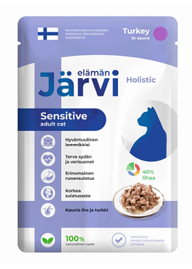 Jarvi влажный корм для кошек с чувствительным пищеварением с индейкой кусочки в соусе (пауч)