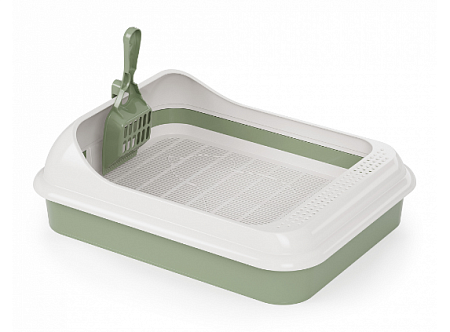 Купить alta Лоток для кошек "Юта" с бортиком, сеткой и совком оливковый