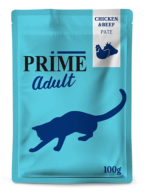 PRIME паштет для взрослых кошек с курицей и говядиной (пауч)