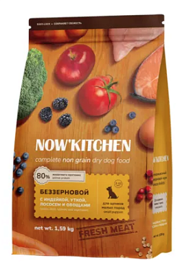 NOW’ Kitchen Grain Free сухой беззерновой корм для щенков малых пород с индейкой, уткой, лососем и овощами