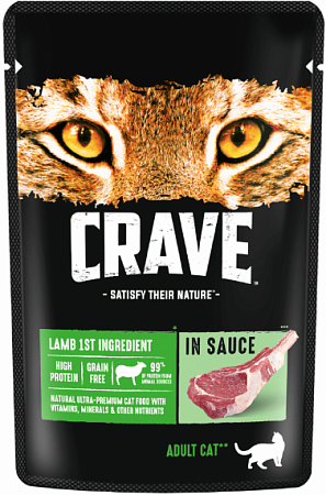 Купить crave влажный корм для взрослых кошек с ягненком в соусе (пауч)