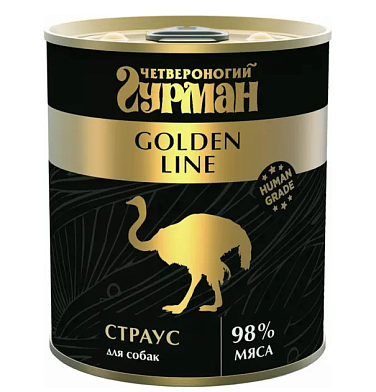 Четвероногий гурман Golden line консервы для взрослых собак со страусом