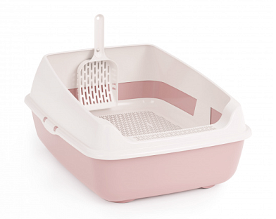 ALTA Лоток для кошек «Лекси» c высоким бортиком, сеткой и совком, розовый