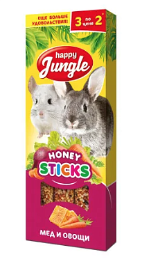Happy Jungle лакомство для крупных грызунов, палочки, мед и овощи