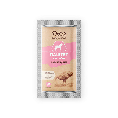 Delish super premium влажный корм для собак (паштет) индейка, рис (пауч)