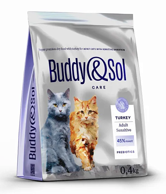 Buddy&Sol Care Sensitive сухой корм для взрослых кошек с чувствительным пищеварением с индейкой