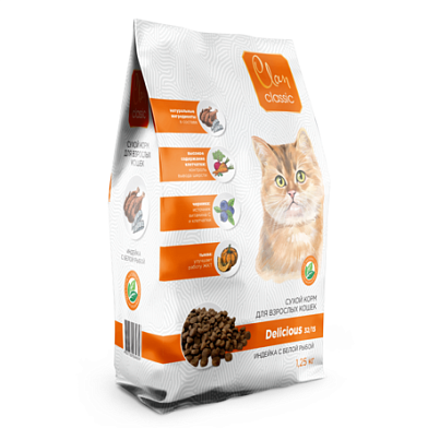 Clan Classic Delicious 32/15 сухой корм для взрослых кошек, с индейкой и белой рыбой