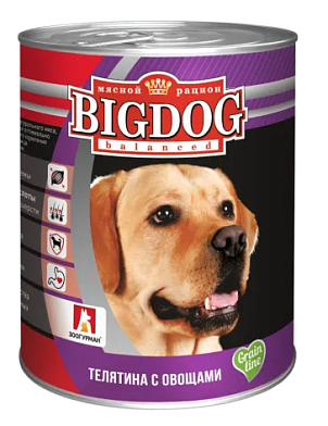 Зоогурман консервы для собак "big dog" телятина с овощами