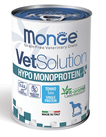 Купить monge vetsolution dog hypo monoprotein tuna консервы для взрослых собак всех пород с тунцом для снижения реакции пищевой непереносимости