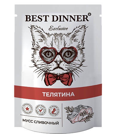Купить best dinner exclusive влажный корм для кошек и котят. Мусс сливочный с телятиной (пауч)