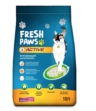 Купить fresh paws active впитывающий наполнитель для кошек с активированным углем