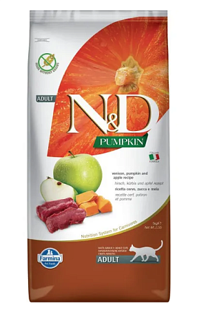 Купить farmina n&d pumpkin cat grain free venison сухой беззерновой корм для взрослых кошек с тыквой, олениной и яблоком