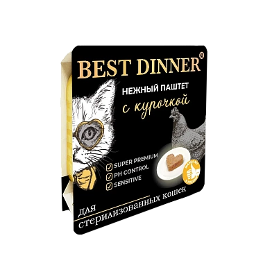 Best Dinner влажный корм для стерилизованных кошек. Паштет с курицей (ламистер)